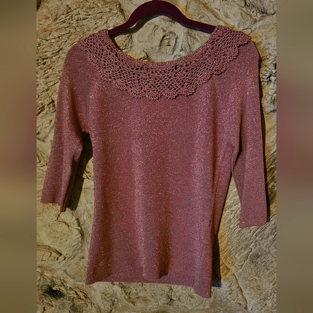 Joseph A. Large pink sparkly sweater.